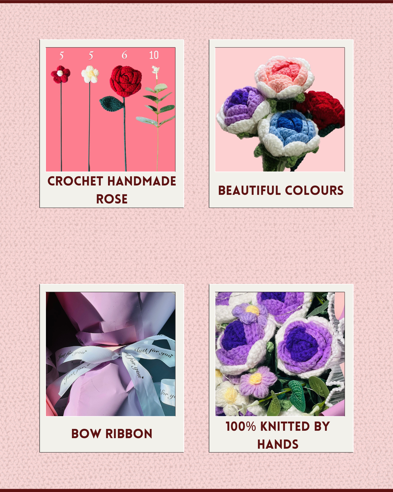 Crochet Rose Flower Bouquet with Fairy Lights thumbnail 6